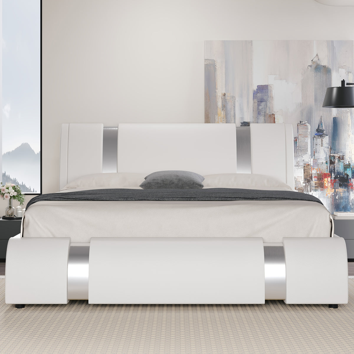 modern faux leather bed frame iron pieces decor low - Temu