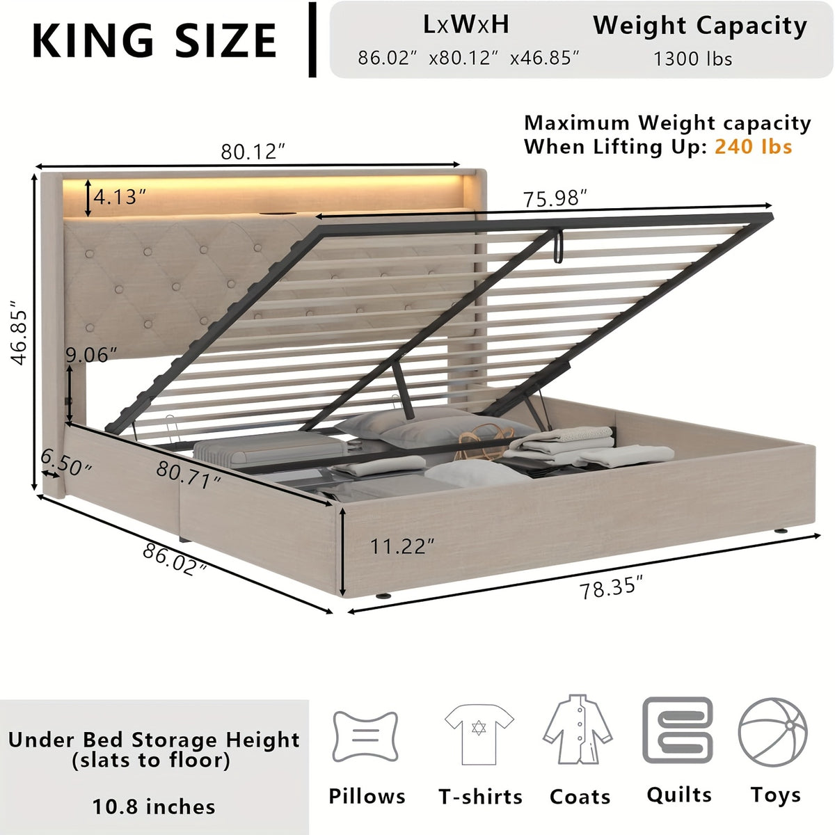 hydraulic lift upholstered bed frame   bed - Temu