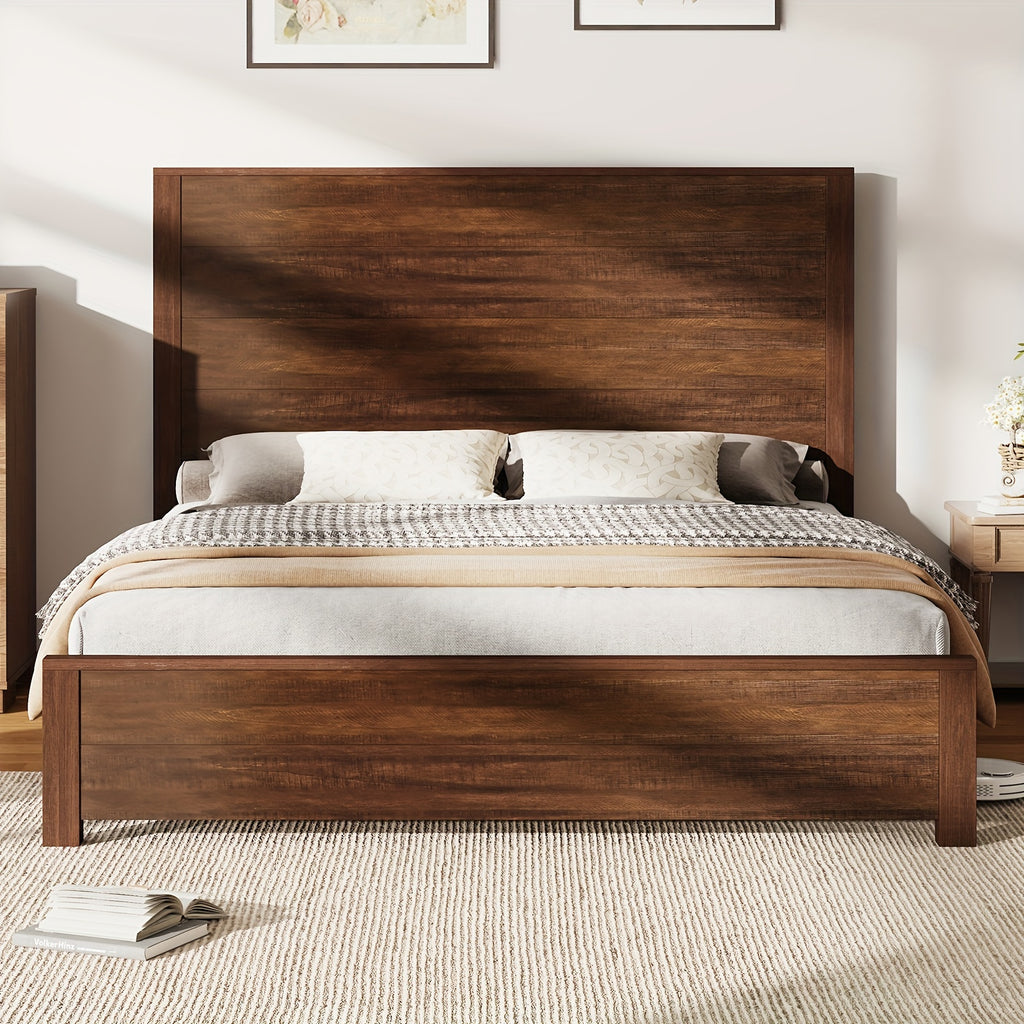 rustic solid wood platform bed frame spliced headboard noise - Temu