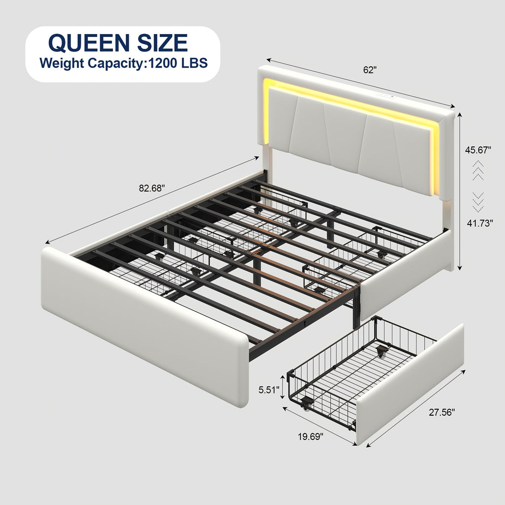 upholstered platform bed frame 4 storage drawers twin full - Temu