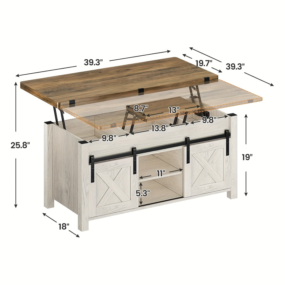farmhouse lift top coffee table hidden compartments open - Temu