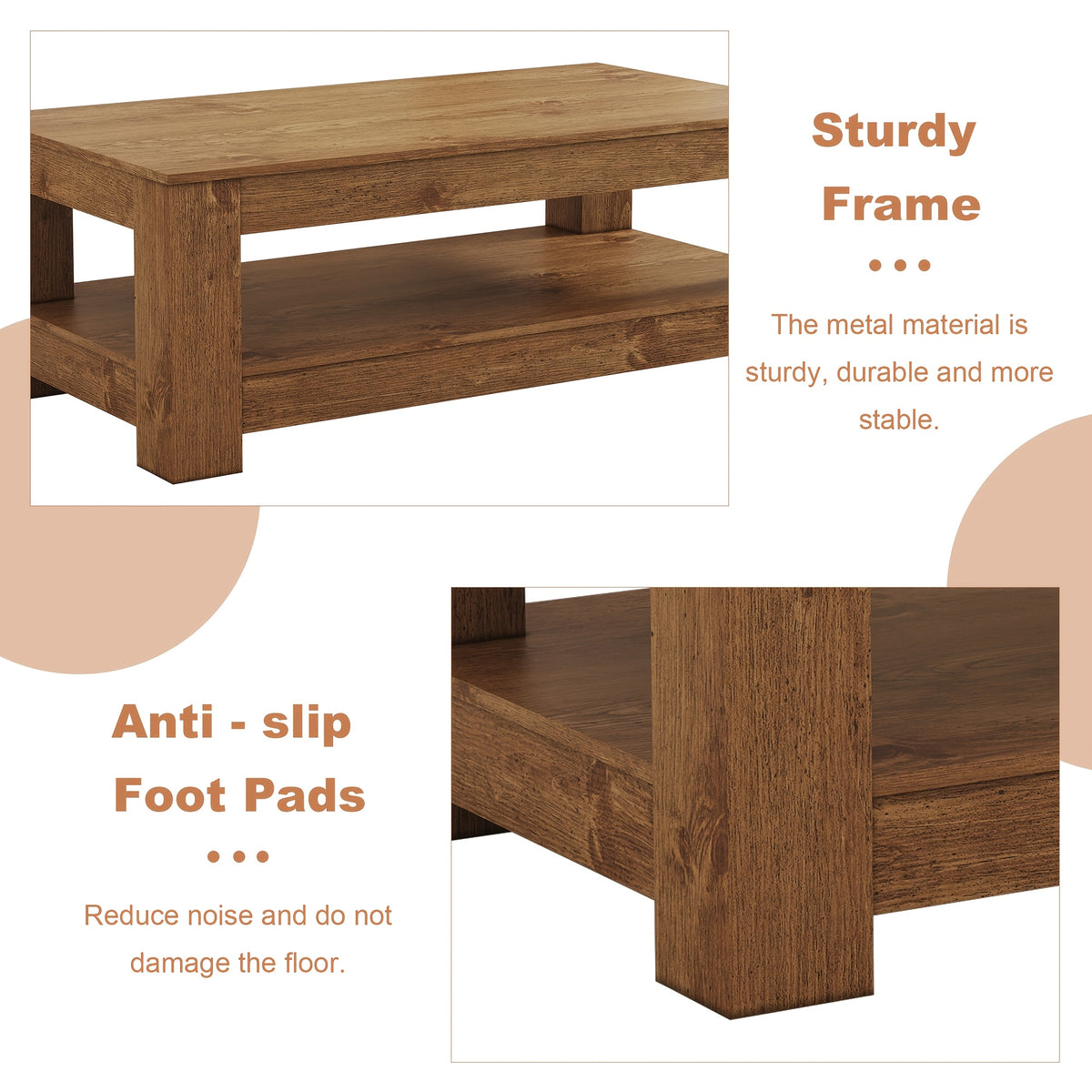 coffee table double layer design sturdy mdf construction - Temu