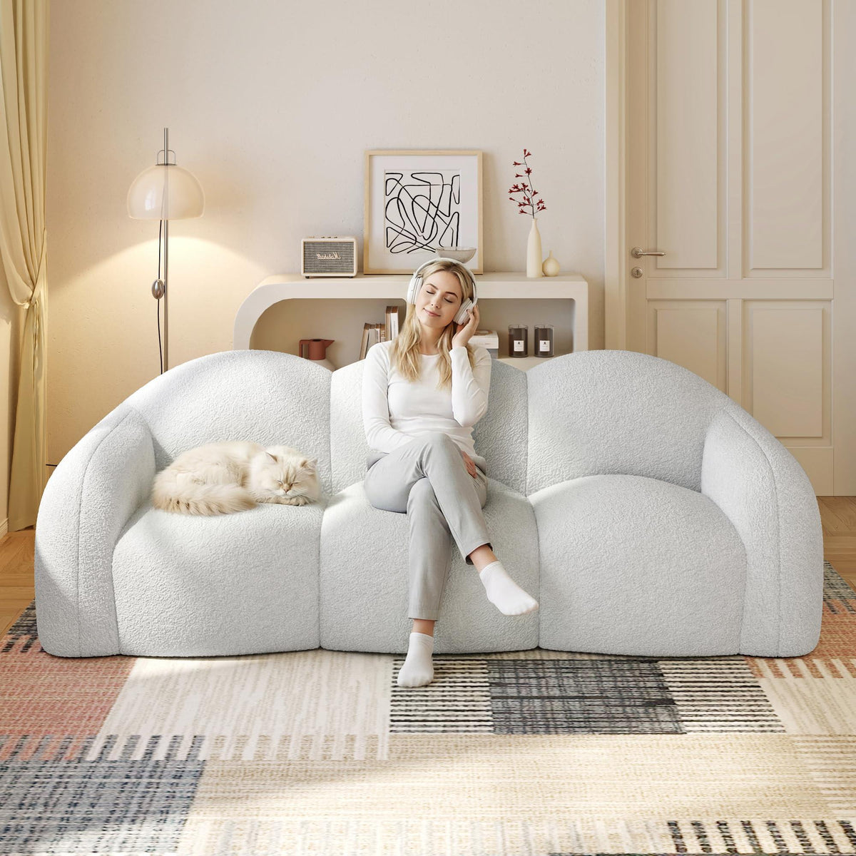 92 15 modern cloud couch soft teddy fleece lazy sofa - Temu