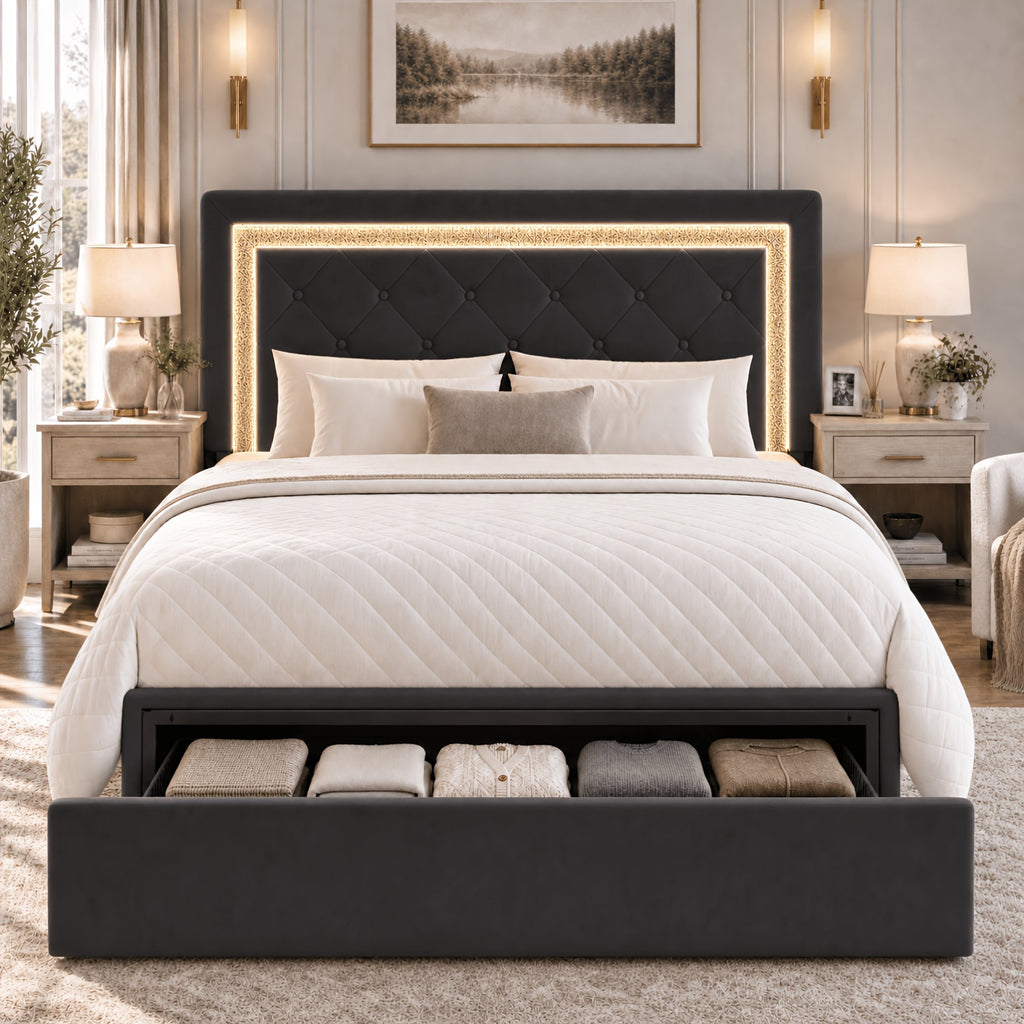 full queen   upholstered platform bed frame - Temu