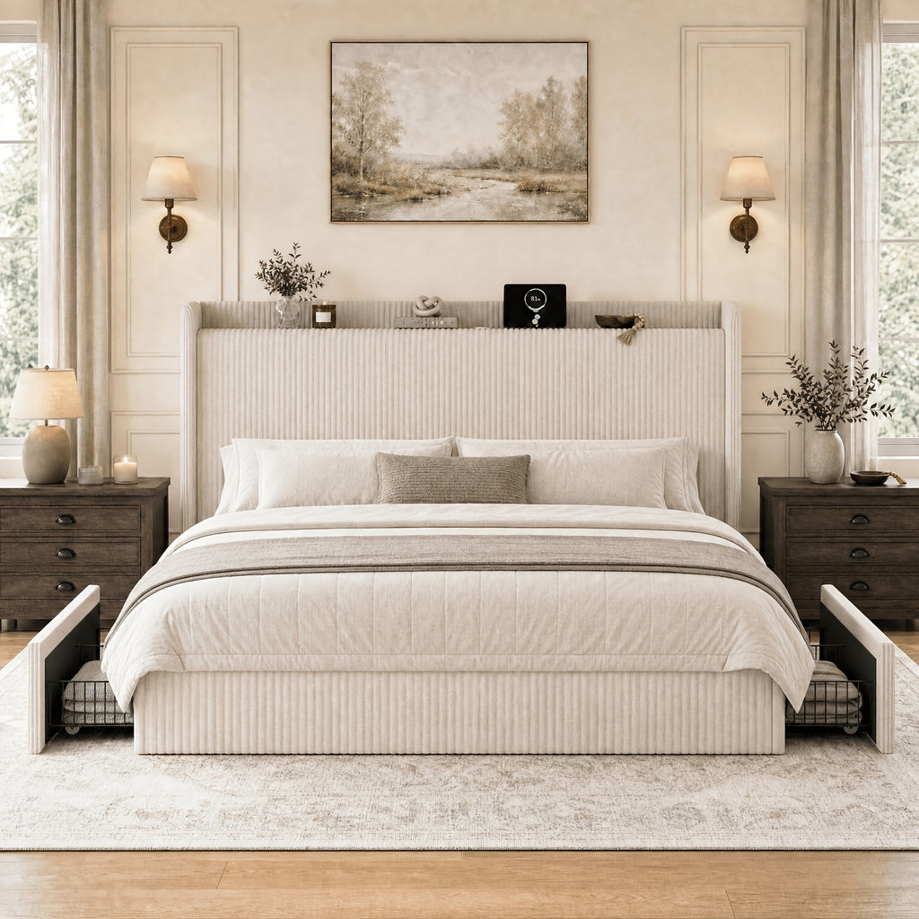 full queen king corduroy upholstered bed frame - Temu
