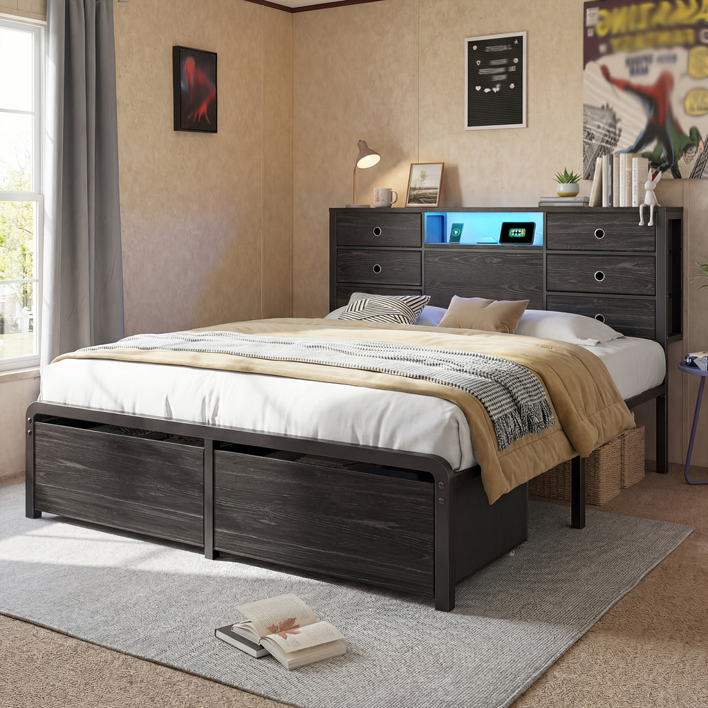 reinforced storage bed frame king queen full 8 9 drawers - Temu