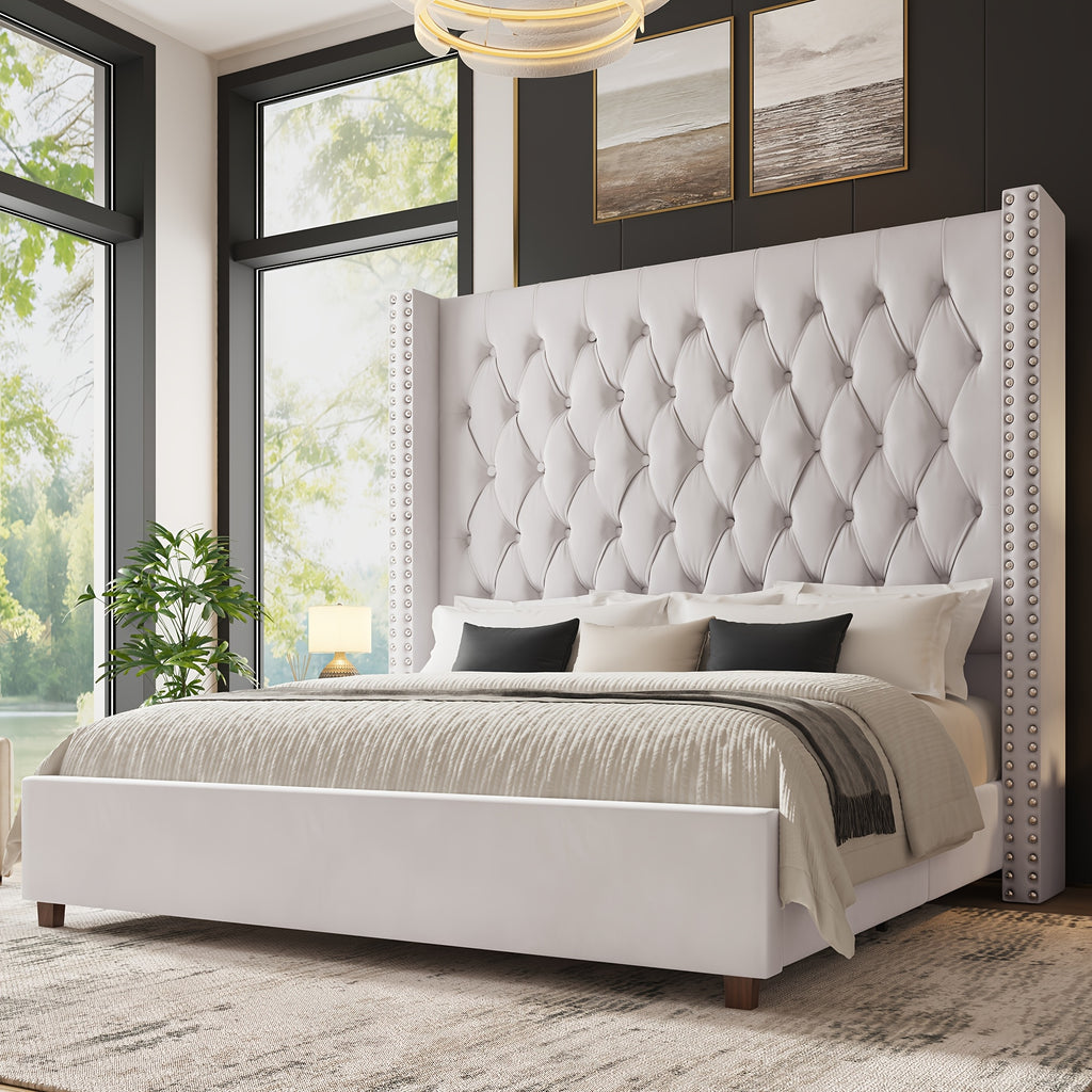 velvet upholstered platform bed frame 60 inch tall - Temu