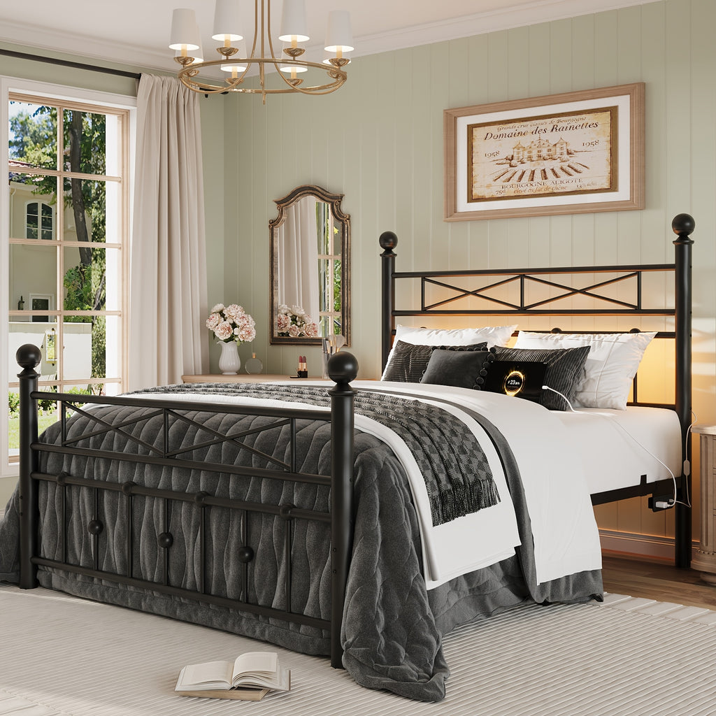 heavy duty metal bed frame led lights   bed side - Temu