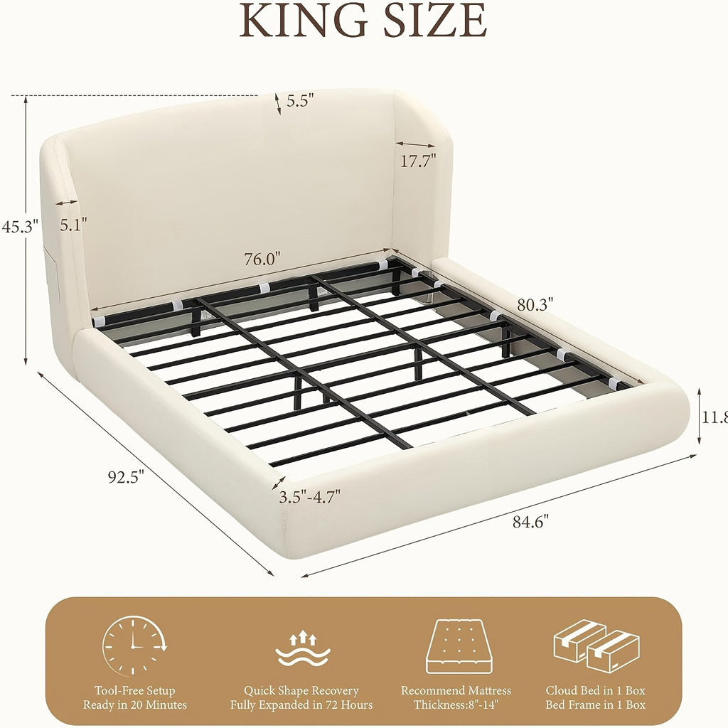 wingback upholstered platform bed frame 45 3 inch high - Temu