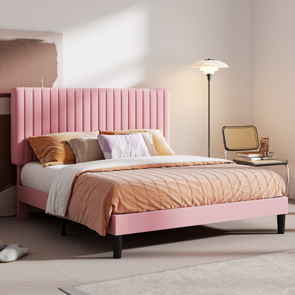 velvet upholstered bed frame adjustable headboard - Temu