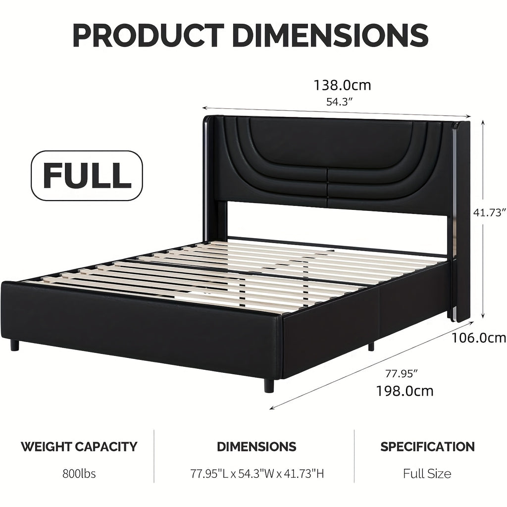 twin full queen size bed frame led lights faux leather - Temu