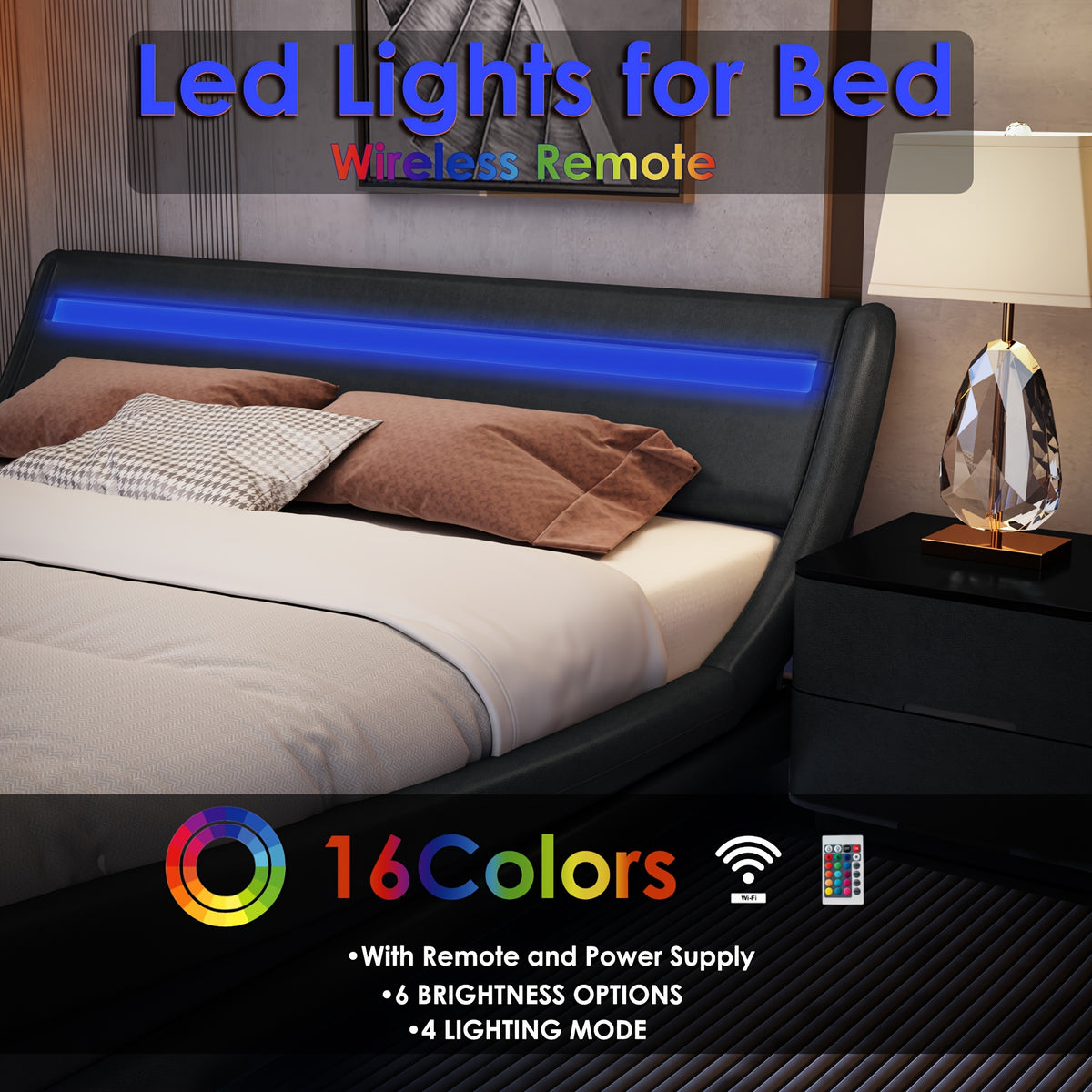 modern upholstered led bed frame adjustable headboard   - Temu
