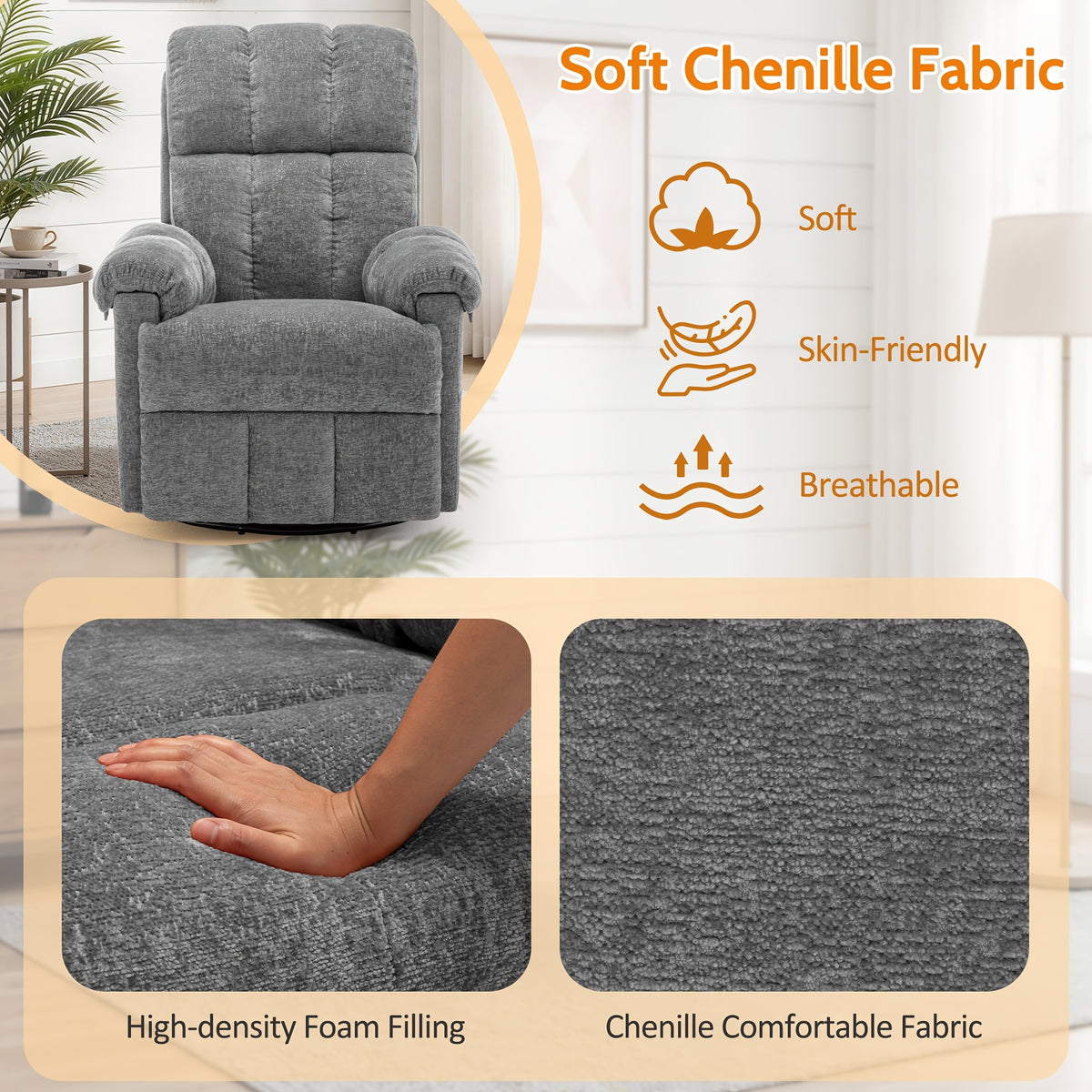 chenille manual swivel rocking chair comfortable fabric high - Temu