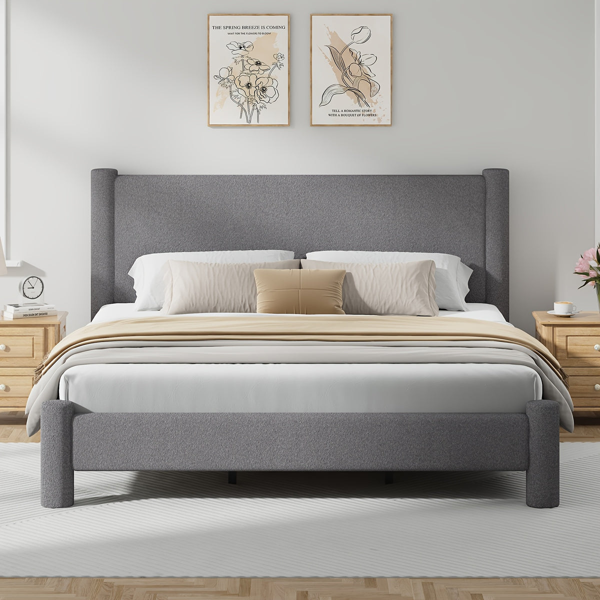 soft boucle upholstered bed frame headboard twin full queen - Temu