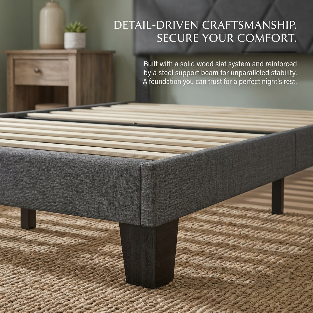 bed frame upholstered headboard wooden slat support heavy - Temu