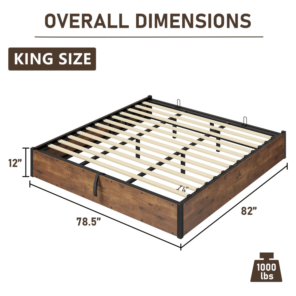 lift storage bed storage underneath wooden platform bed - Temu