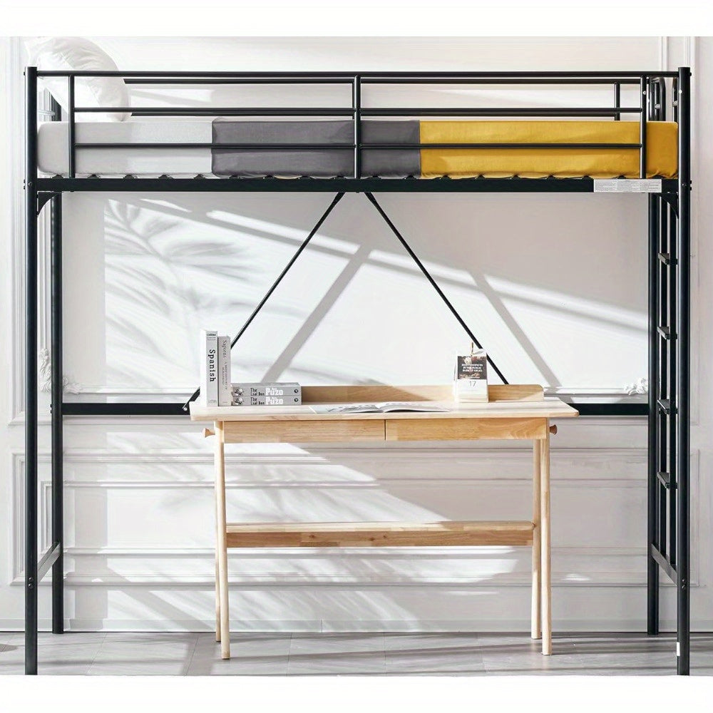 heavy duty metal loft bed twin size safety guard rails flat - Temu