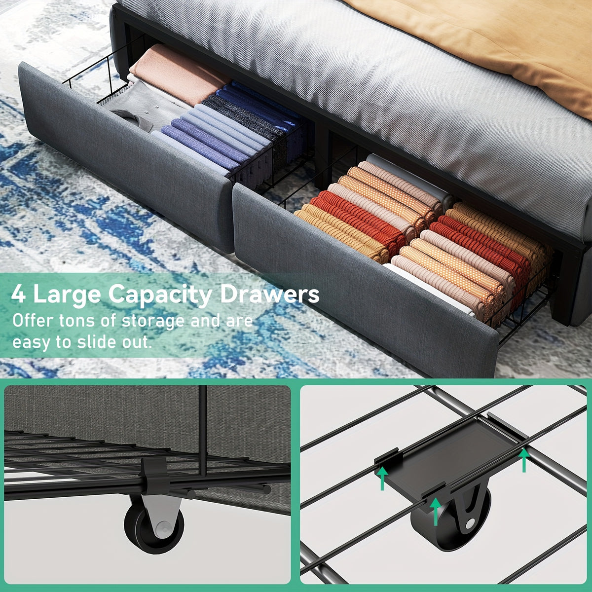 full queen king bed frame 2 storage drawers luxury wingback - Temu