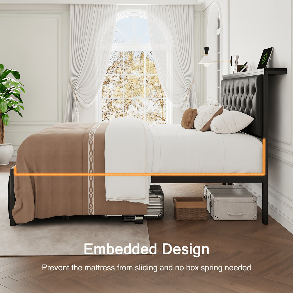 bed frame 2 storage drawers metal platform bed charging - Temu