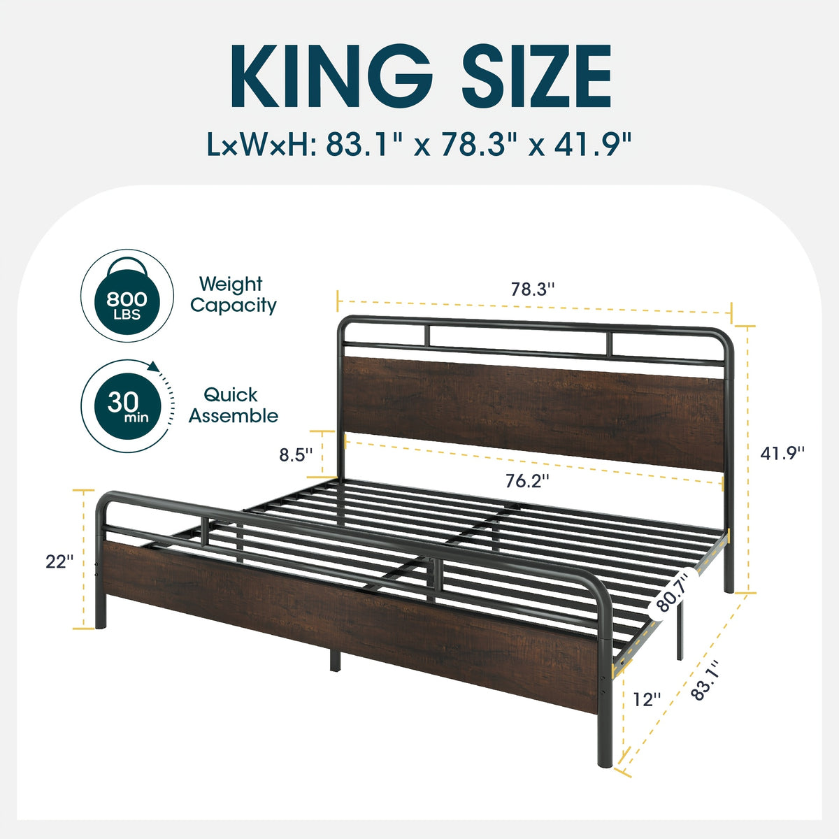 full queen king size bed frame metal bed wood - Temu