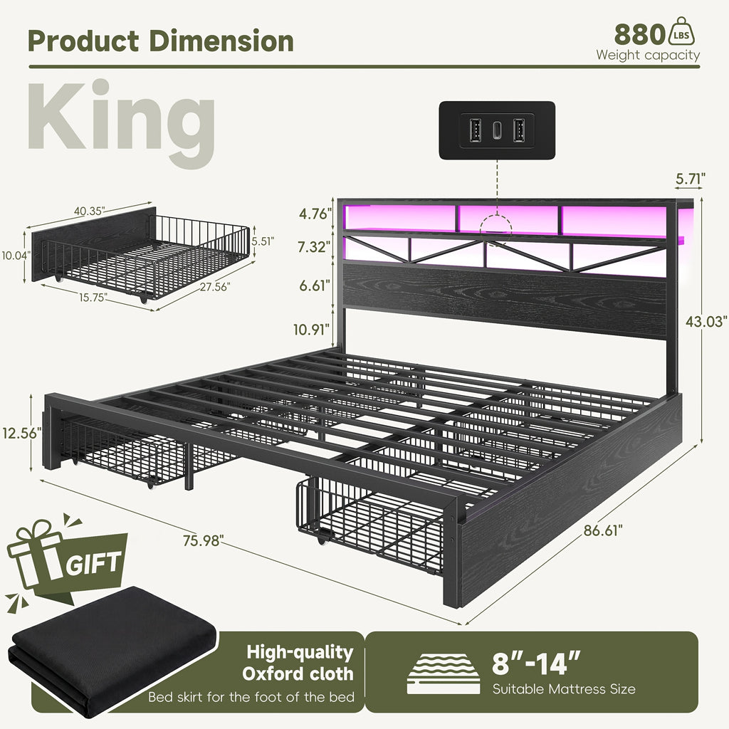 contemporary bed frame rgb led light convenient bedside 2u1c - Temu