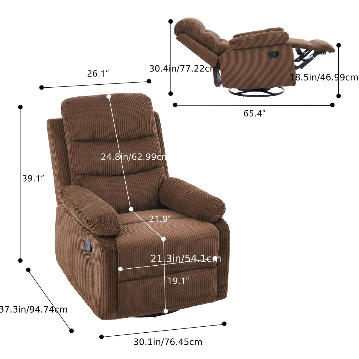 corduroy swivel rocking recliner chair manually adjustable - Temu