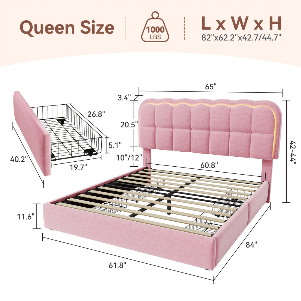 mraeer twin full queen bed frame led lighting 2 4 storage - Temu