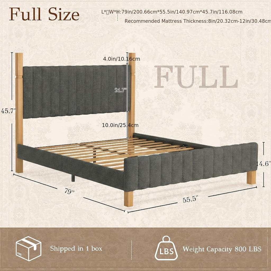 modern solid wood bed frame a vertical striped headboard - Temu