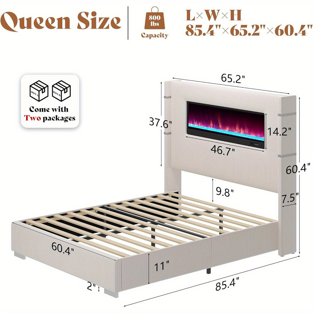 contemporary wingback bed frame integrated fireplace 60 4 - Temu