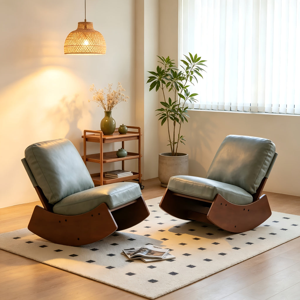 solid wood rocking accent chair faux leather upholstered - Temu