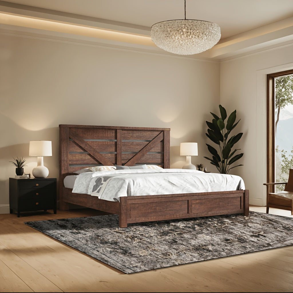 farmhouse bed frame 49 2 barn door headboard platform bed - Temu