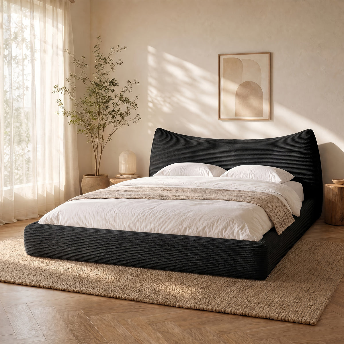 corduroy upholstered bed frame cat ear design - Temu