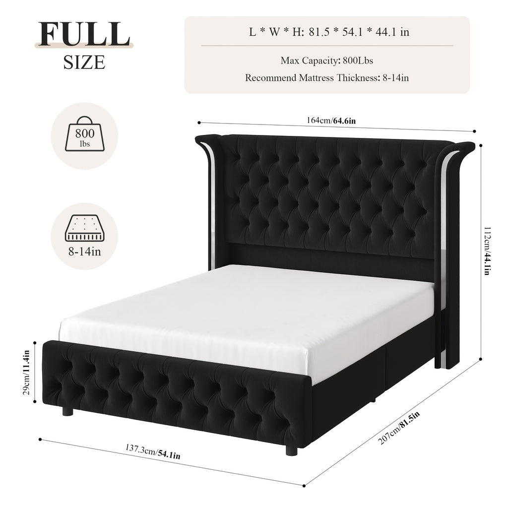 full size bed frame led headboard wingback tufted headboard - Temu