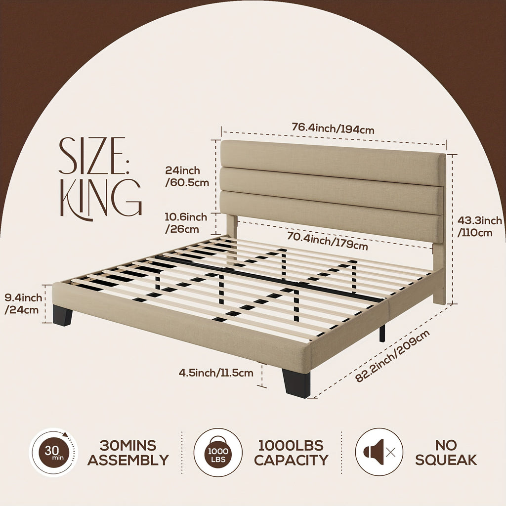 full queen king bed frame platform bed fabric - Temu