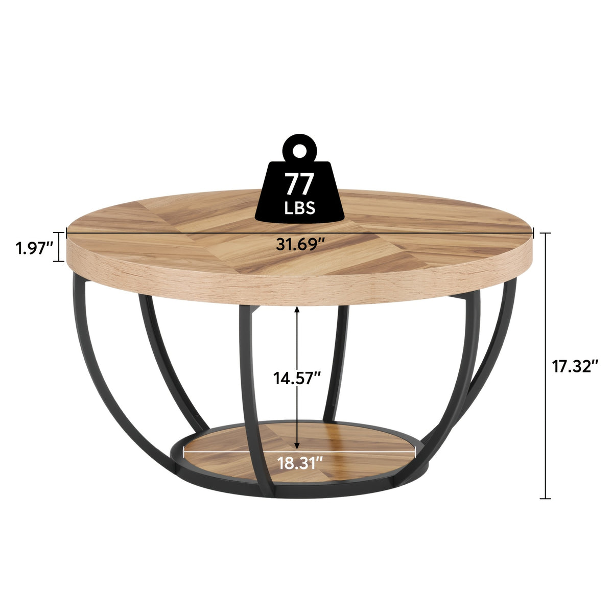 31 7 round coffee table 2 tier storage shelves rustic brown - Temu