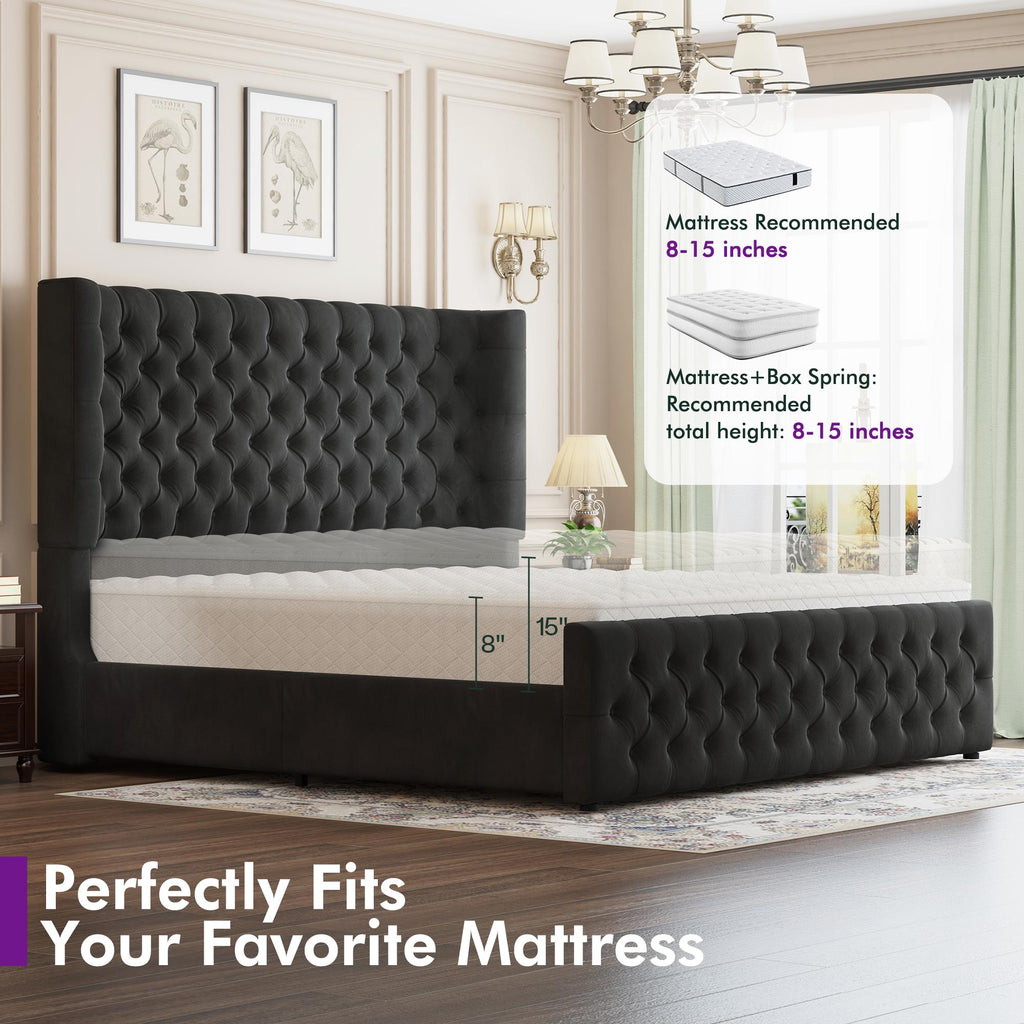 luxury upholstered platform bed frame 49 tall tufted - Temu