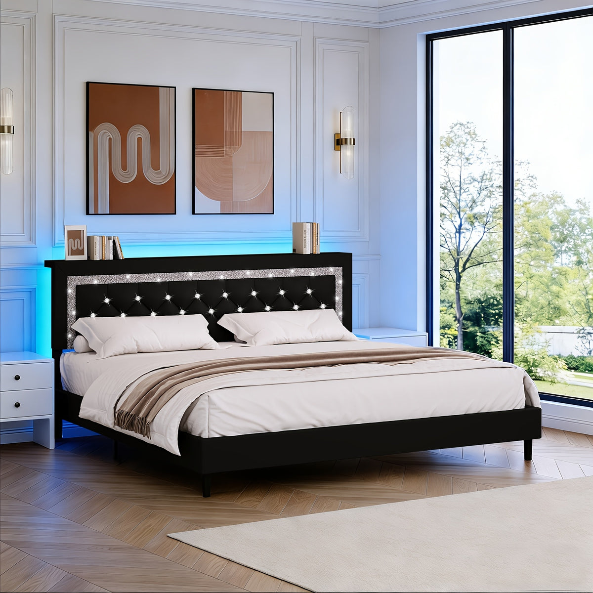 led lights king size bed frame storage headboard full queen - Temu