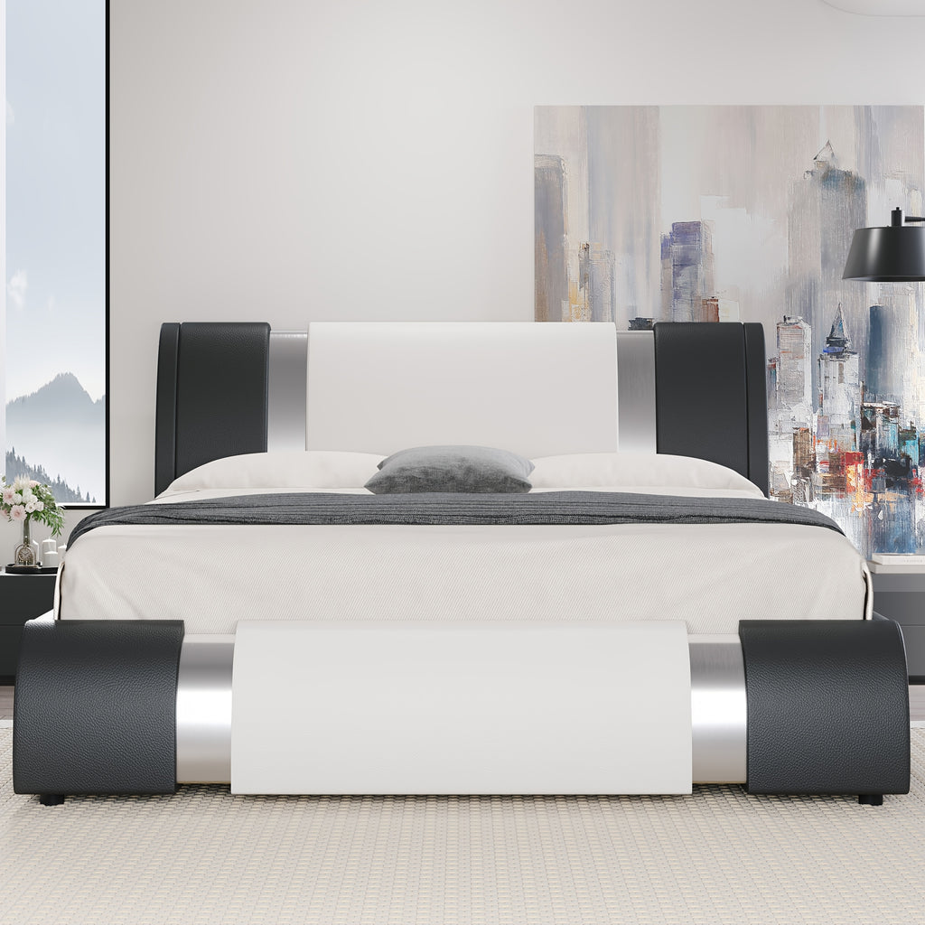 modern faux leather bed frame iron pieces decor low - Temu