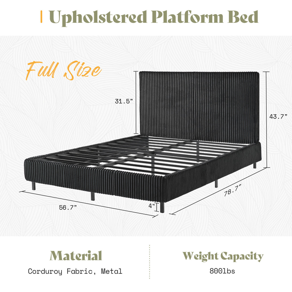 platform bed frame upholstered corduroy headboard fully - Temu