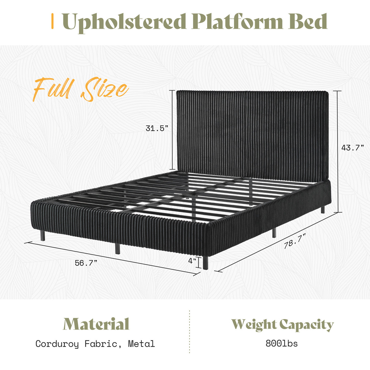 platform bed frame upholstered corduroy headboard fully - Temu