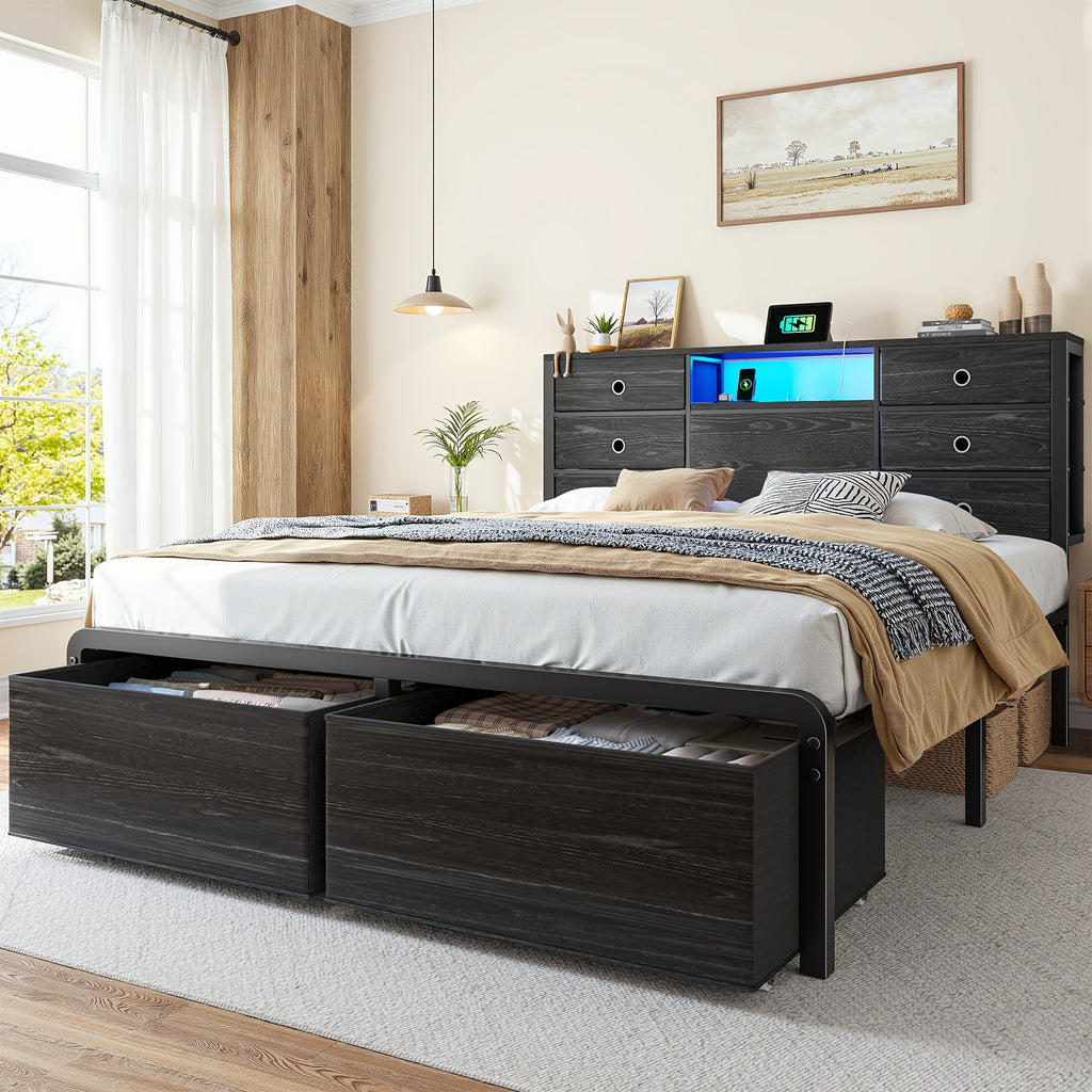 reinforced metal storage bed frame king queen full 8 9 - Temu