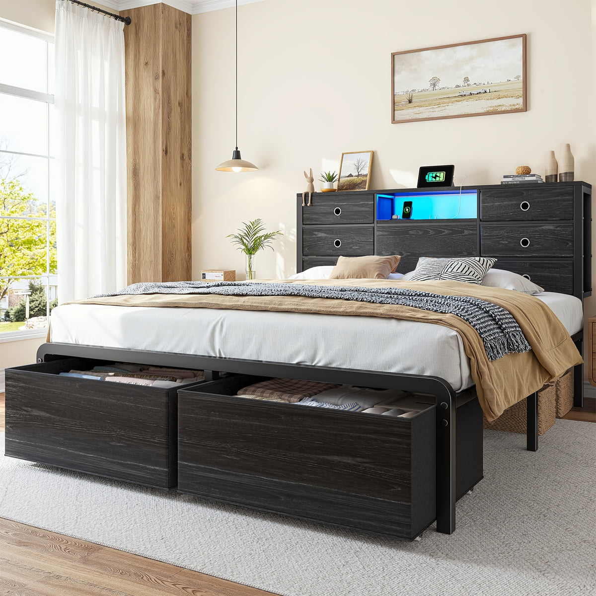 reinforced metal storage bed frame king queen full 8 9 - Temu