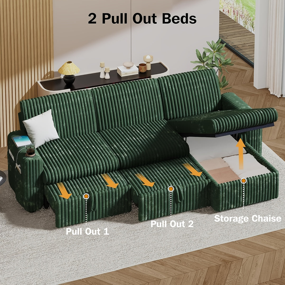 101 inch modern corduroy sofa bed 3 people convertible - Temu