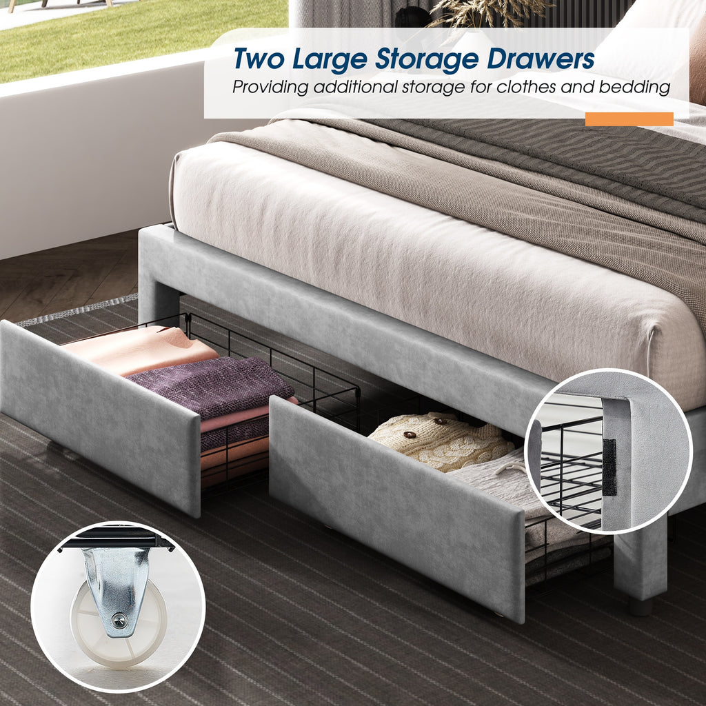 velvet upholstered led bed frame two storage drawers - Temu