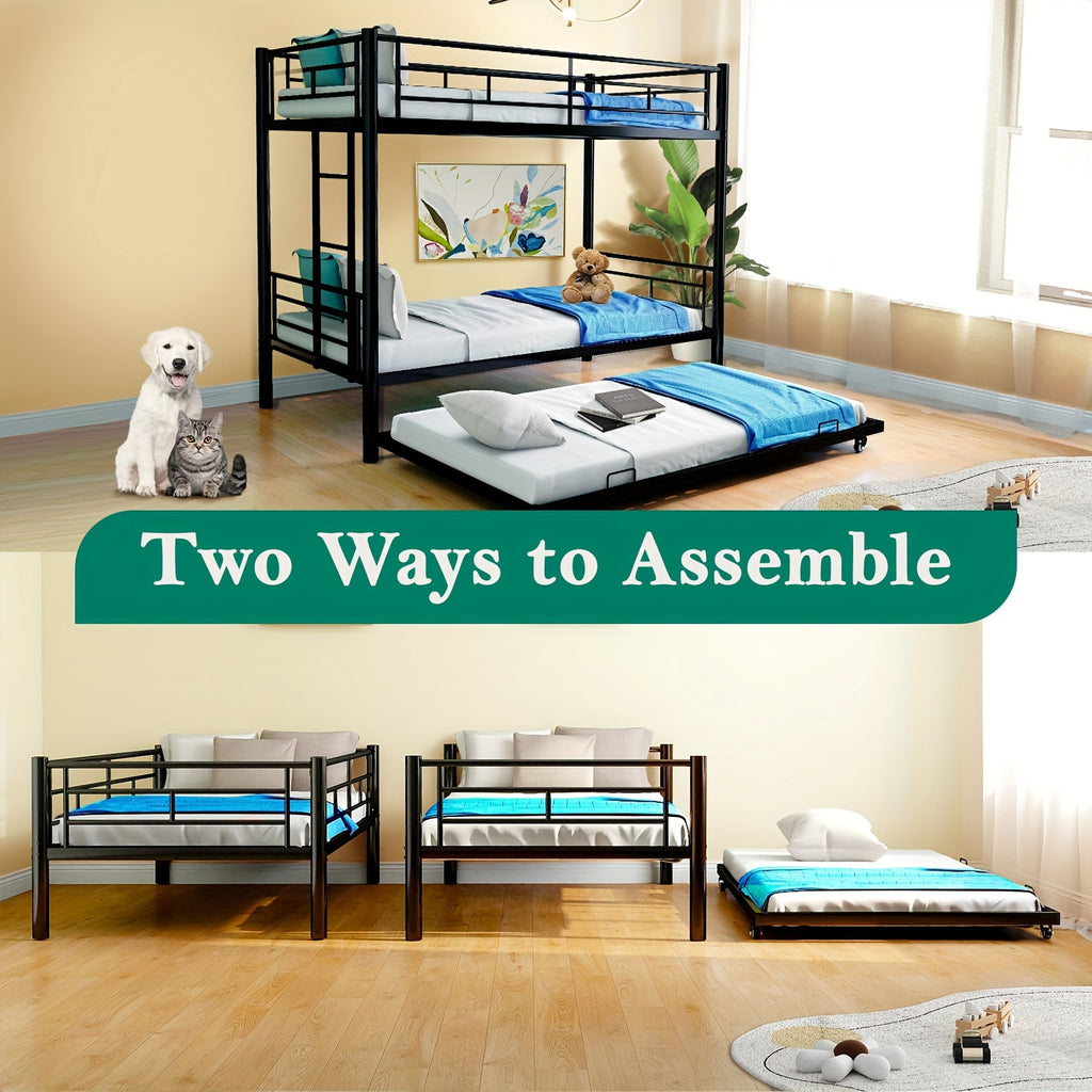 77 l metal bunk bed trundle twin bunk bed ladder - Temu