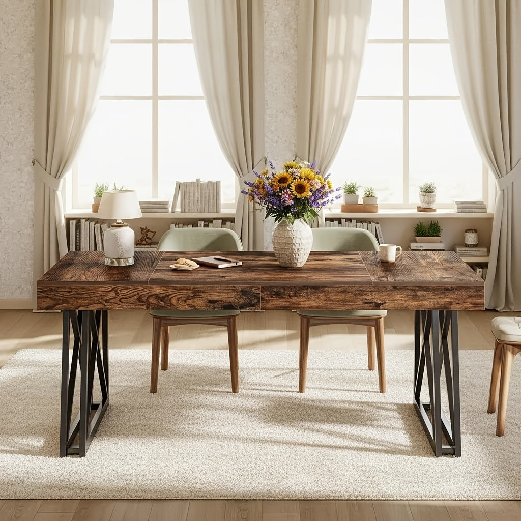 63 inch dining table farmhouse kitchen dining table sturdy x - Temu