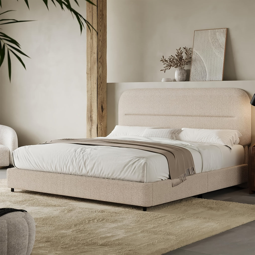 queen bed frame boucle upholstered platform bed frame - Temu