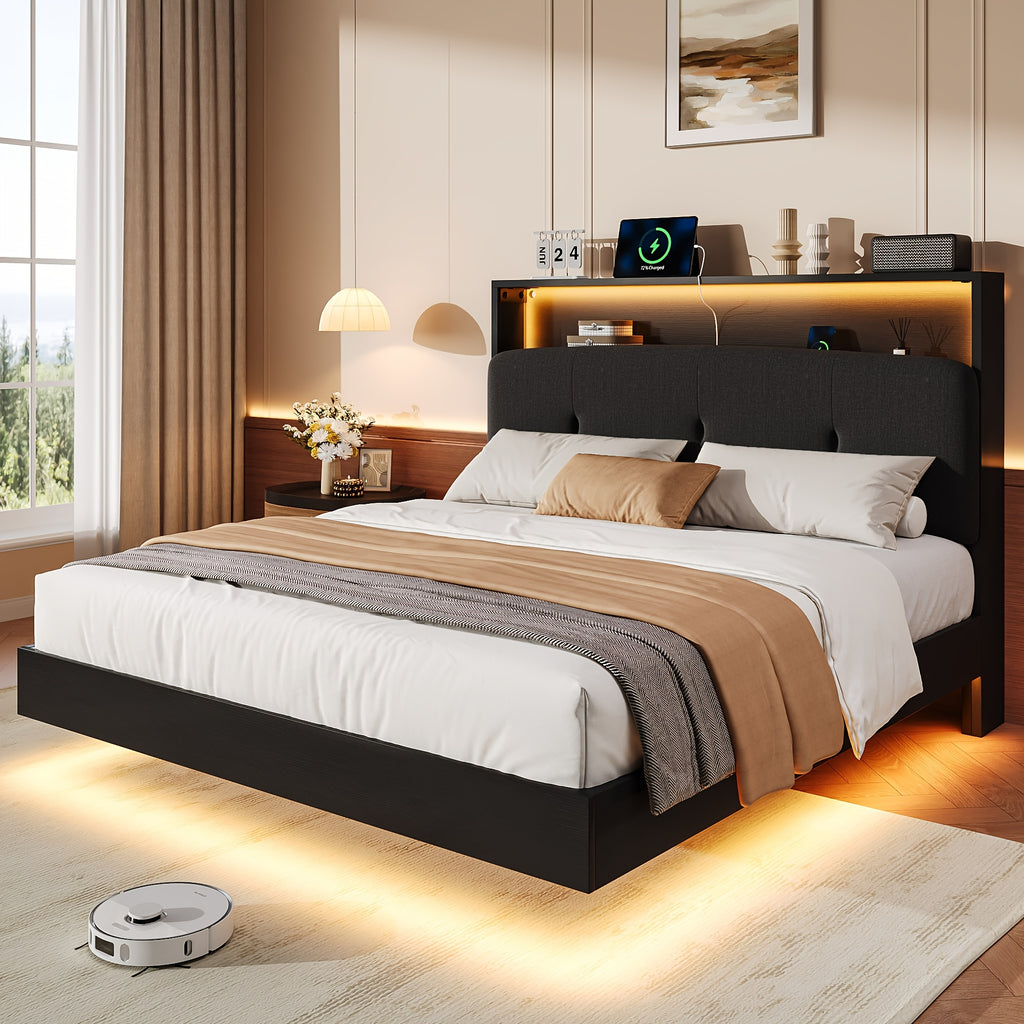 modern bed frame led lightings storage headboard - Temu