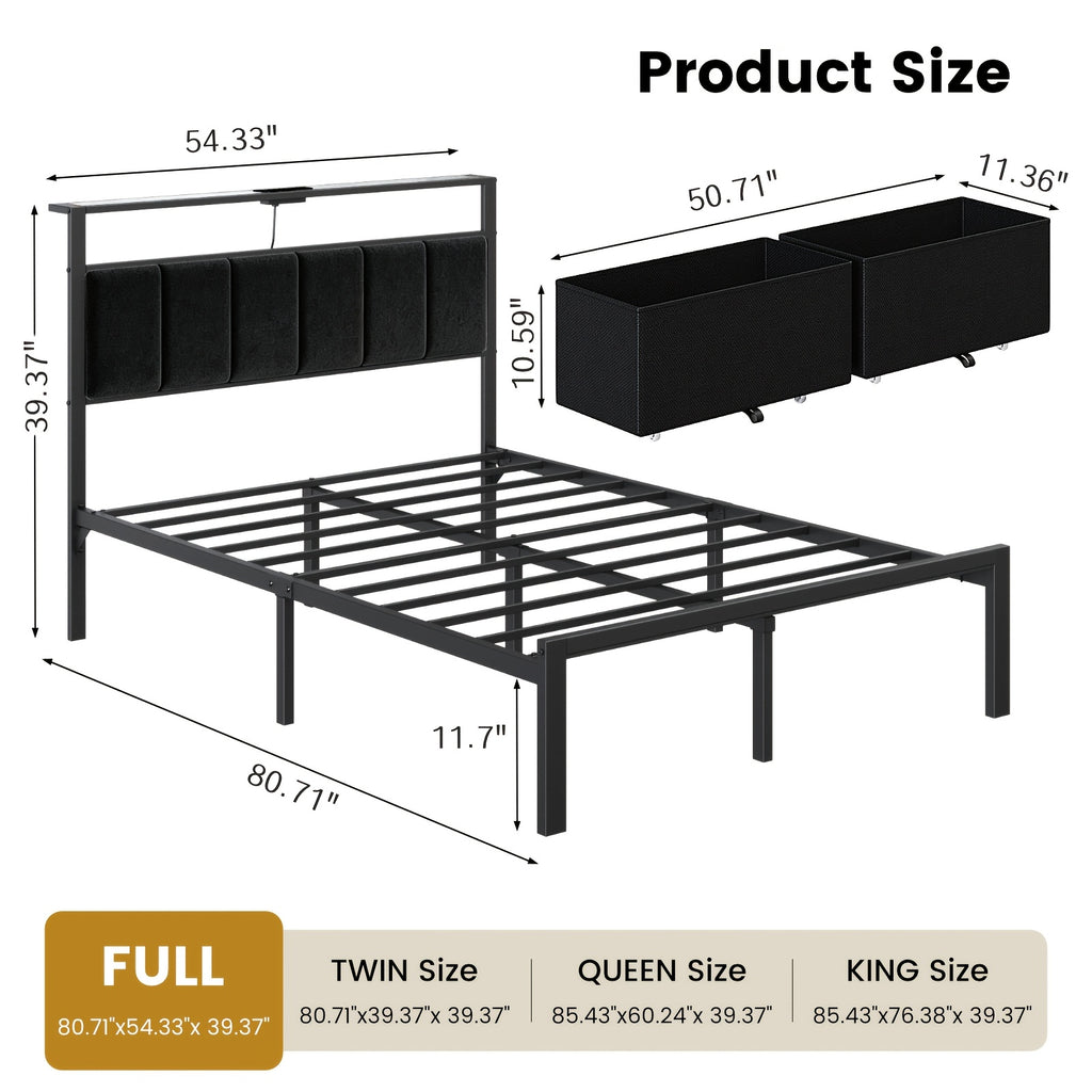 upholstered bed frame 2 bed storage drawers metal platform - Temu