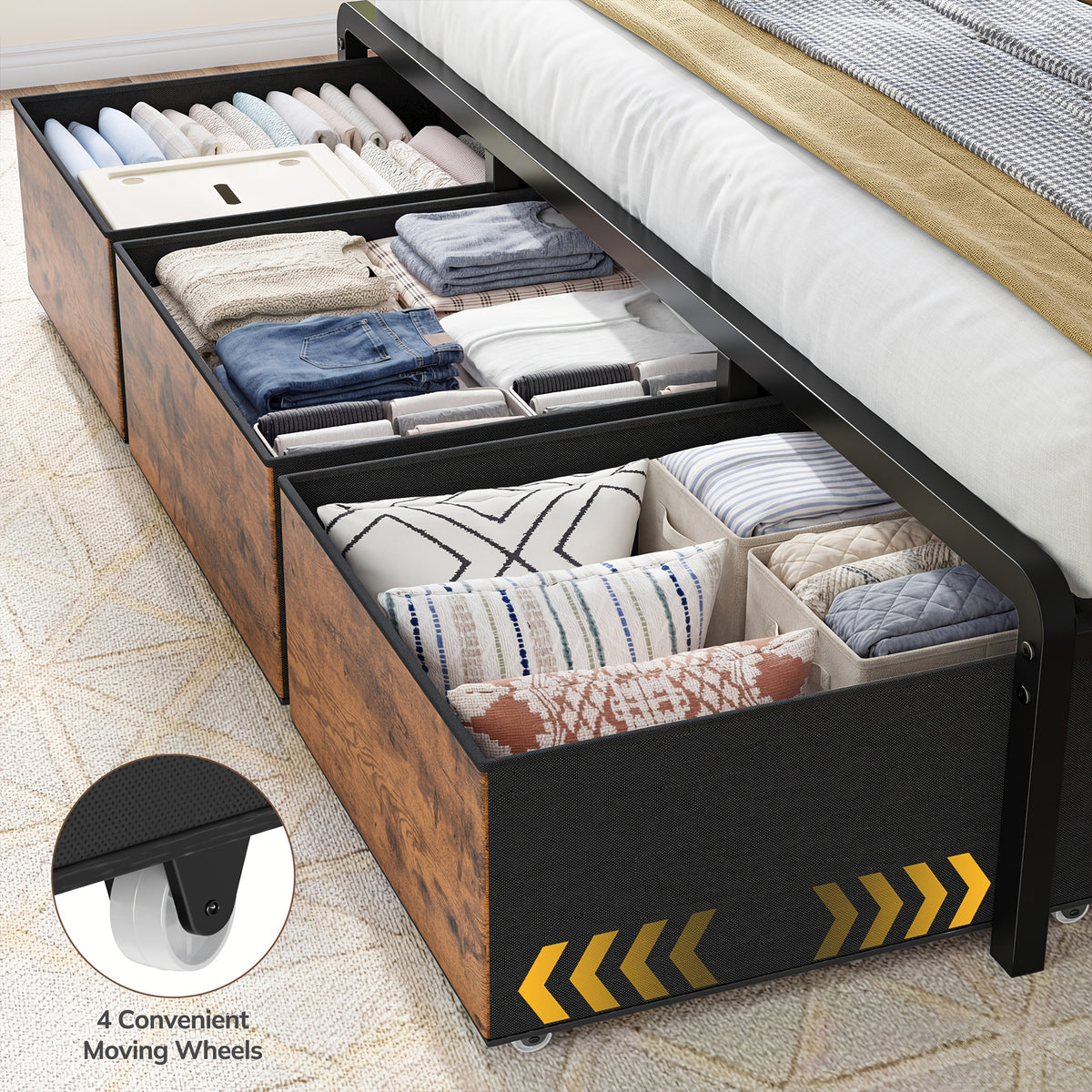 king queen full size storage bed frame 8 9 drawers headboard - Temu